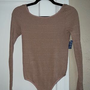 Free People Pink and Gold Long Sleeve Bodysuit